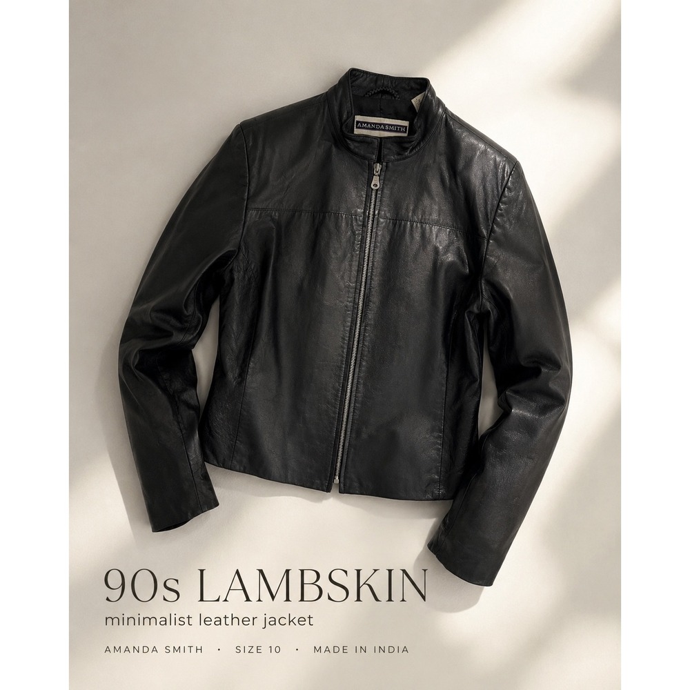 Amanda Smith‎ Black Sheep Nappa Lambskin Leather Moto Jacket 90s